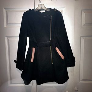 Terminal D Black and Pink Ladies Coat with Belt